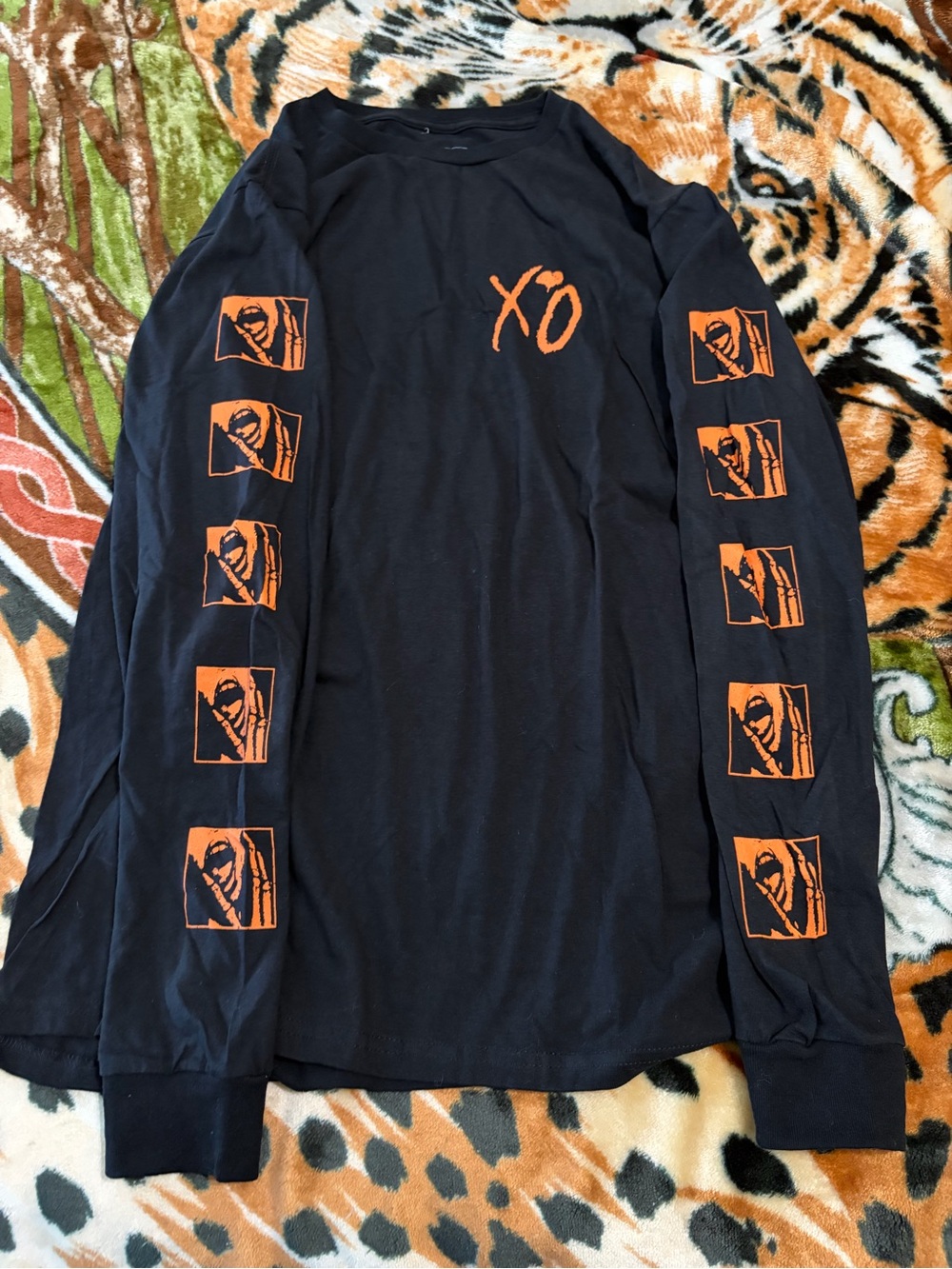 XO Black Long Sleeve Graphic Tee with Orange Prints